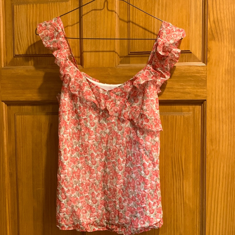 Ann Taylor floral/frilly sleeveless top